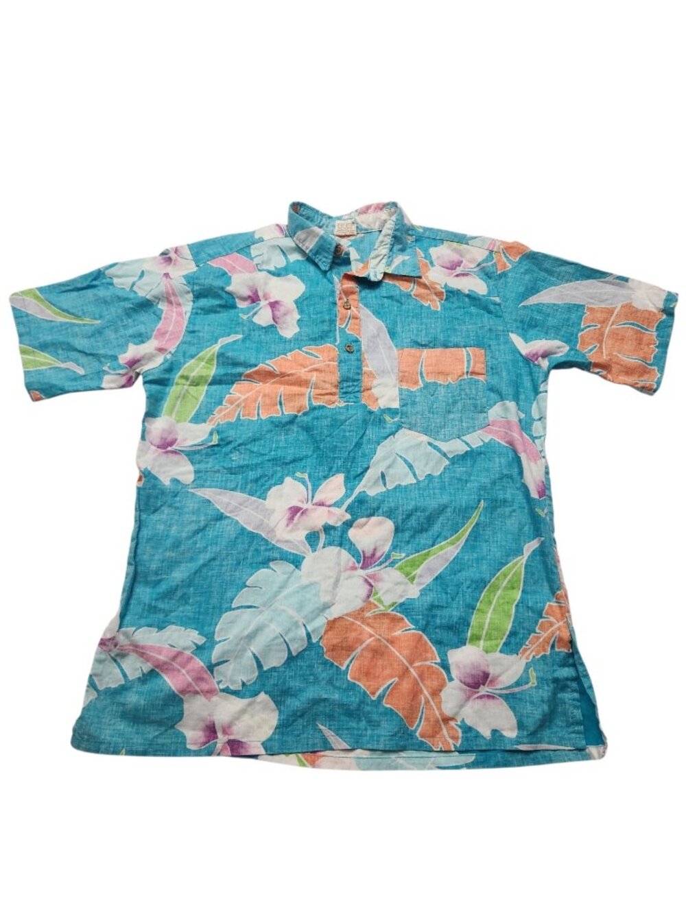 Vintage Hawaiian Barefoot In Paradise Shirt Blue Coral White Reverse Print Large